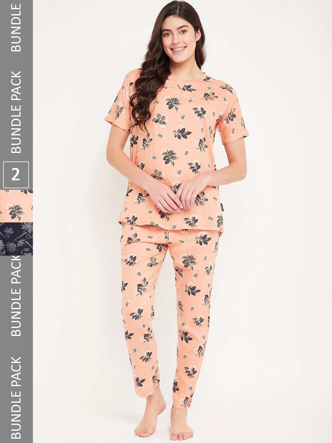 

FirstKrush Pack Of 2 Printed Pure Cotton T-shirt With Pyjamas Night suit, Peach