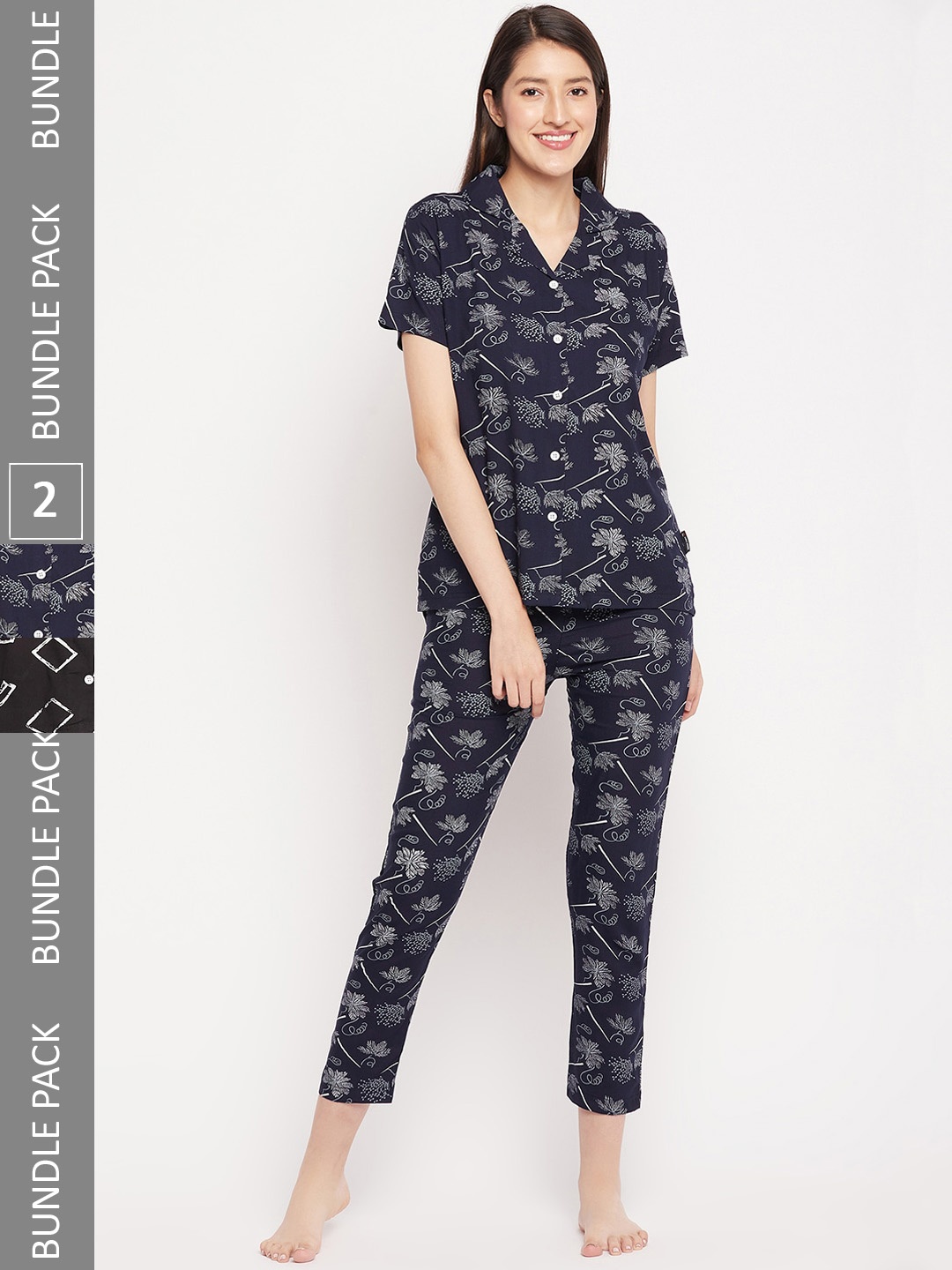 

FirstKrush Pack Of 2 Geometric Printed Pure Cotton Night suit, Black