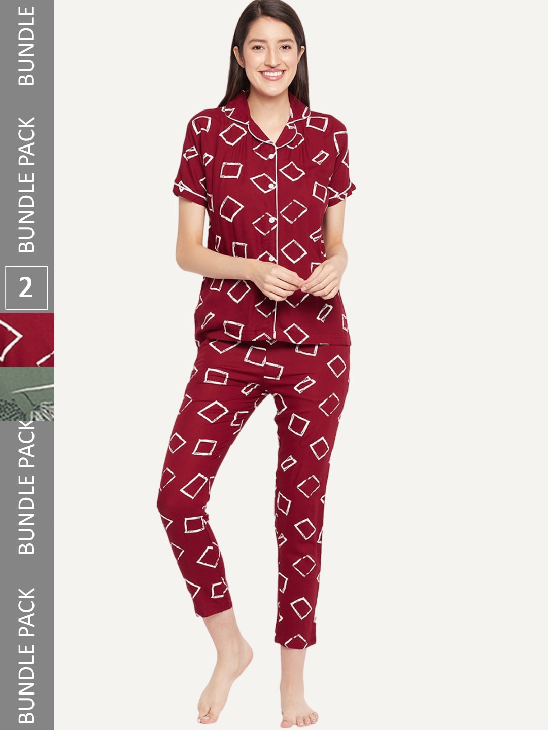 

FirstKrush Pack Of 2 Printed Pure Cotton Night suit, Maroon