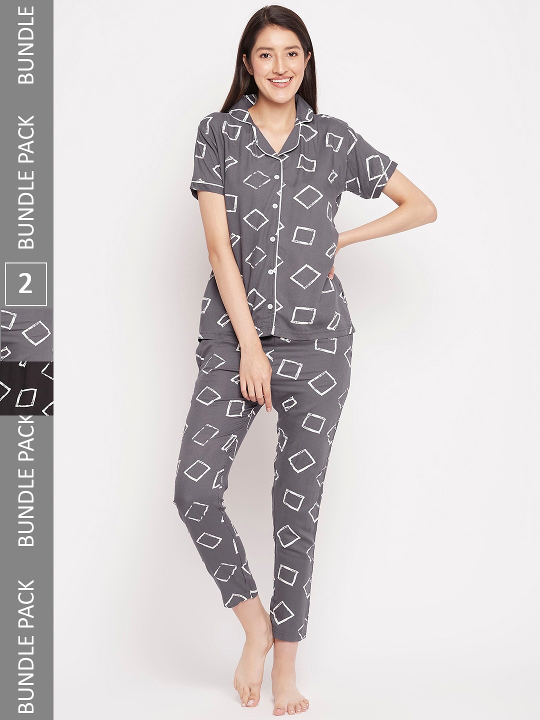 

FirstKrush Pack Of 2 Printed Pure Cotton Night suits, Grey