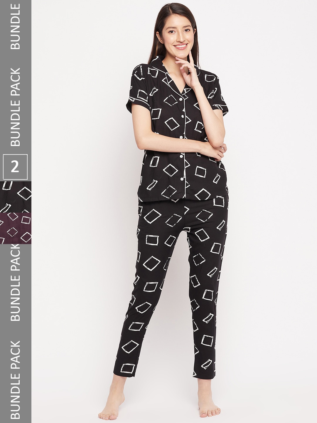 

FirstKrush Pack Of 2 Printed Pure Cotton Night Suit, Black