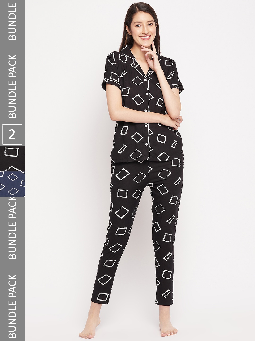 

FirstKrush Pack Of 2 Geometric Printed Pure Cotton Night suit, Navy blue