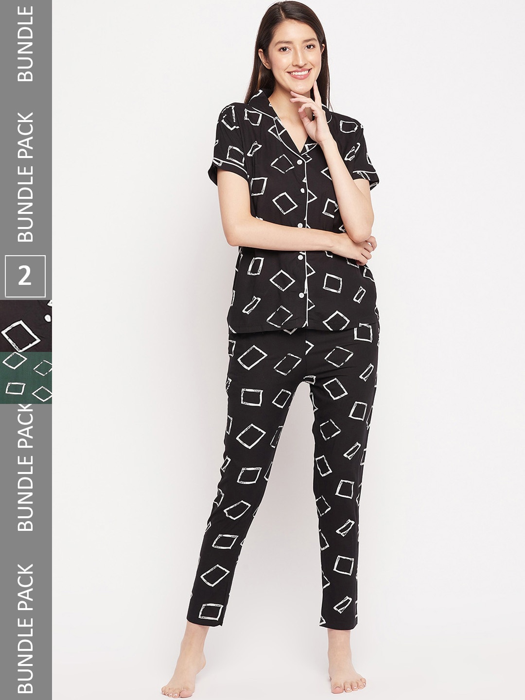 

FirstKrush Pack Of 2 Geometric Printed Shirt With Pyjamas Night suit, Green