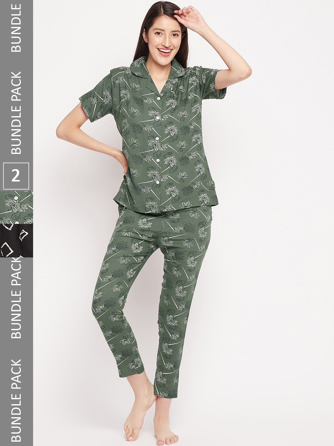

FirstKrush Pack Of 2 Printed Pure Cotton Night suit, Green