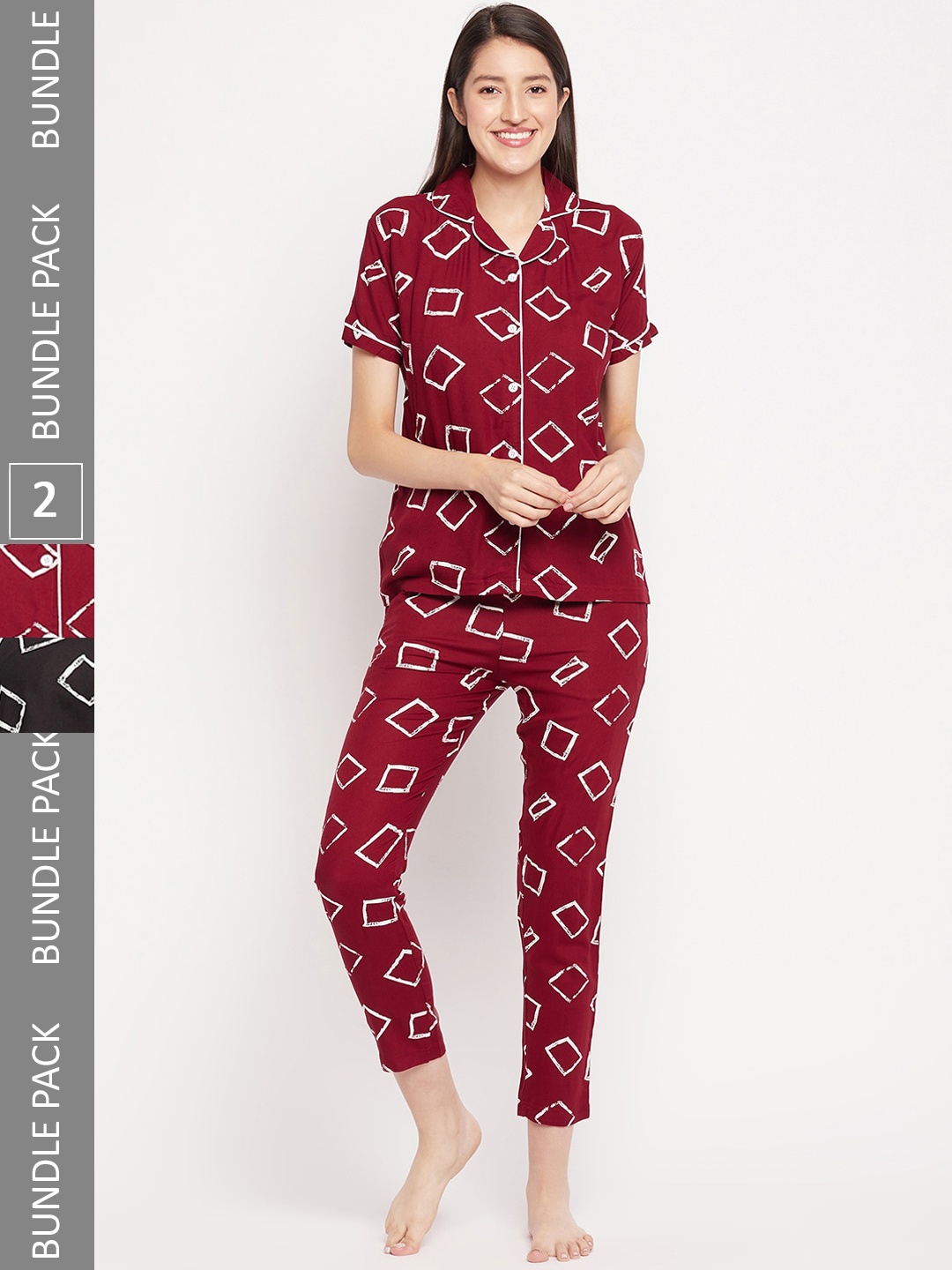 

FirstKrush Pack Of 2 Printed Pure Cotton Night suit, Maroon