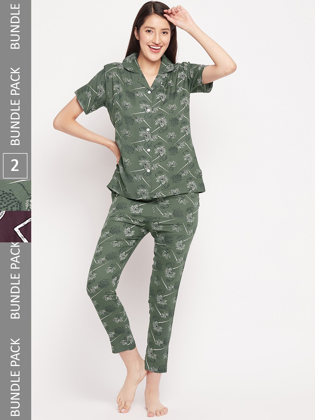 

FirstKrush Pack Of 2 Printed Pure Cotton Night suits, Green