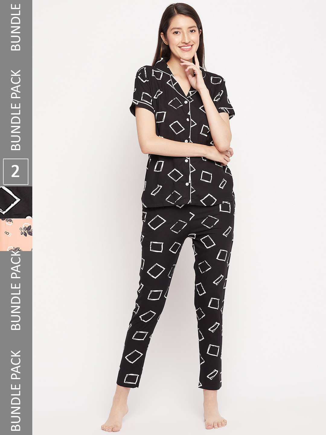 

FirstKrush Pack Of 2 Printed Pure Cotton Night suit, Black
