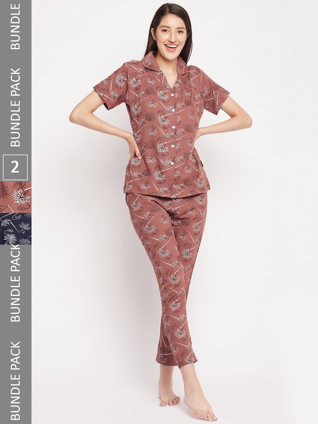 

FirstKrush Pack Of 2 Floral Printed Pure Cotton Night suit, Blue