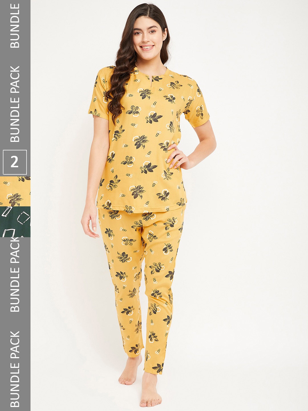 

FirstKrush Pack Of 2 Geometric Printed Pure Cotton Night suit, Yellow