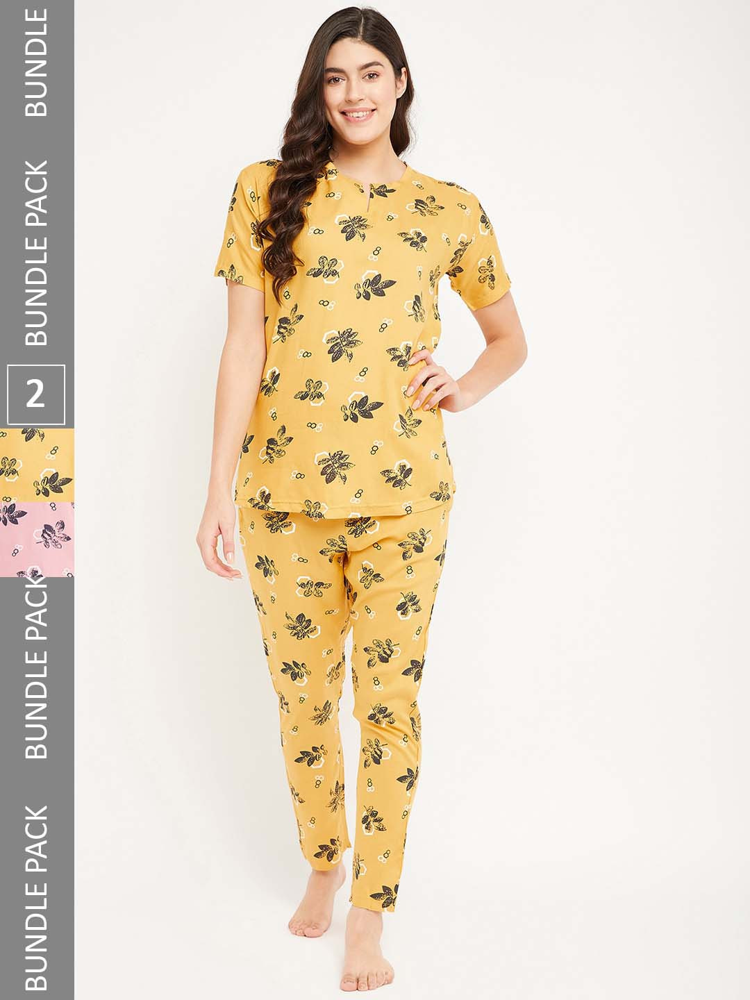 

FirstKrush Pack Of 2 Floral Printed Pure Cotton Night suit, Yellow