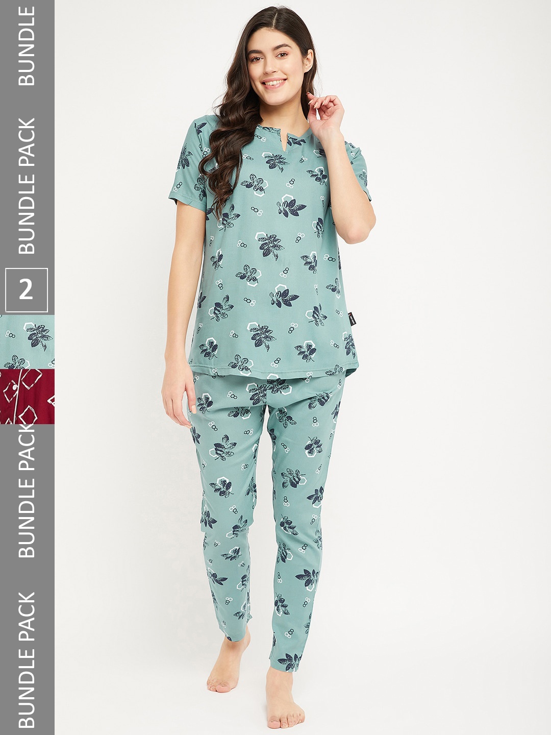 

FirstKrush Pack Of 2 Printed Pure Cotton Night suit, Maroon