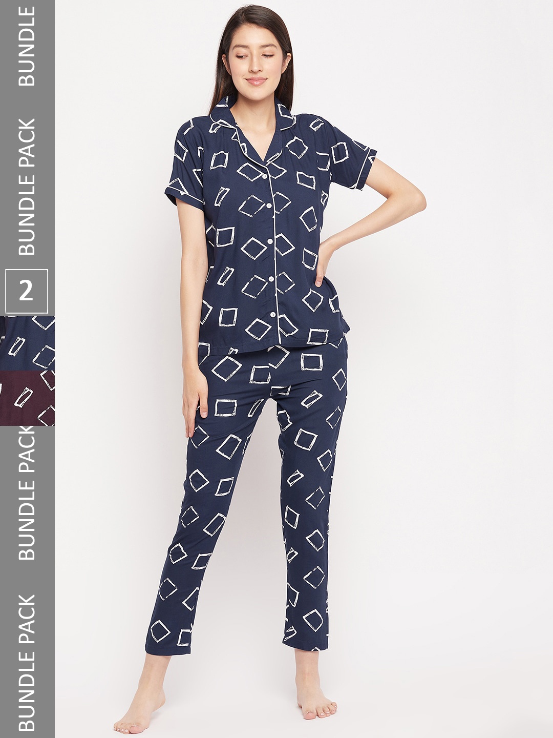 

FirstKrush Pack of 2 Geometric Printed Night suit, Burgundy