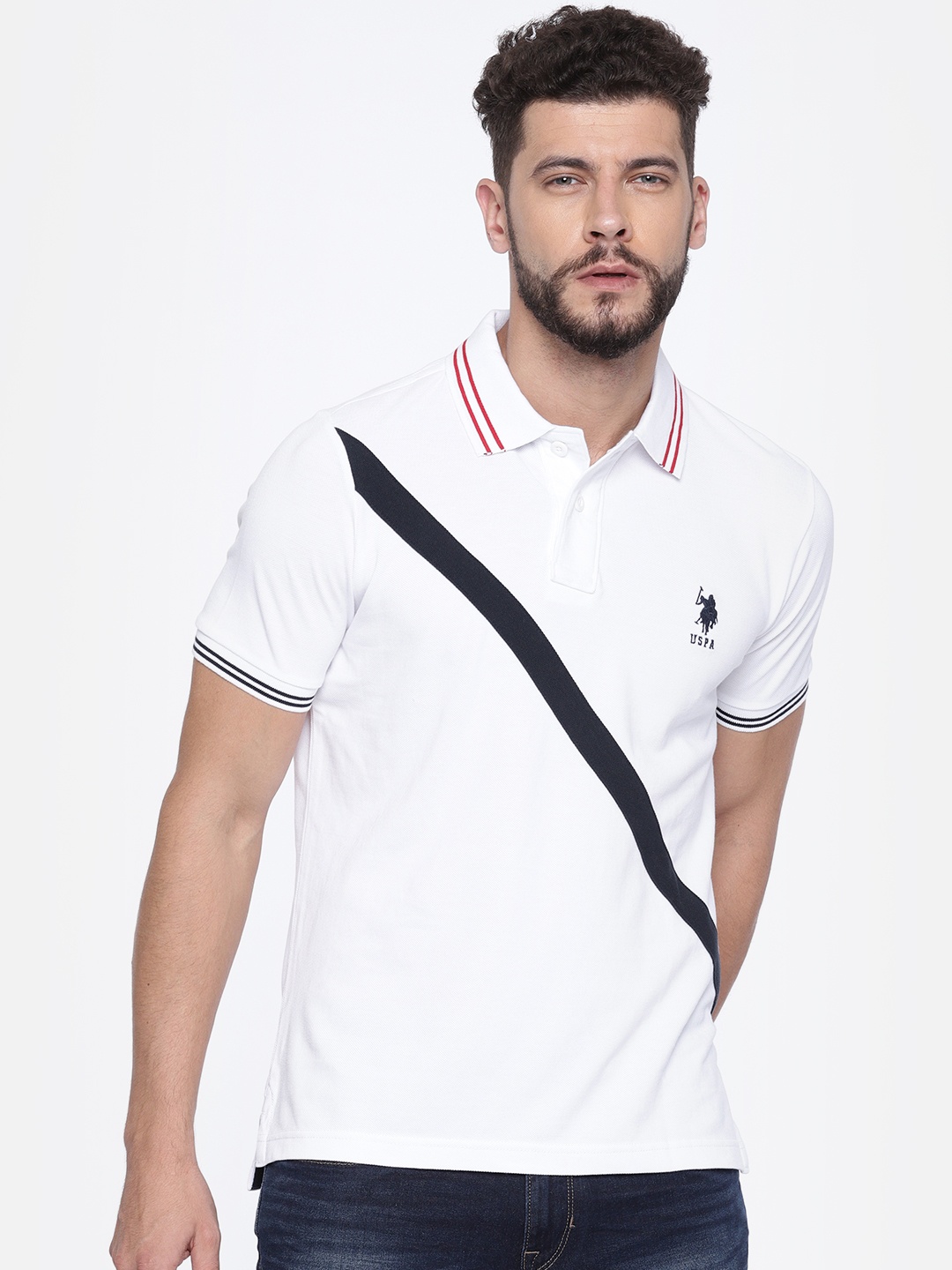 

U.S. Polo Assn. Men White Solid Polo T-shirt