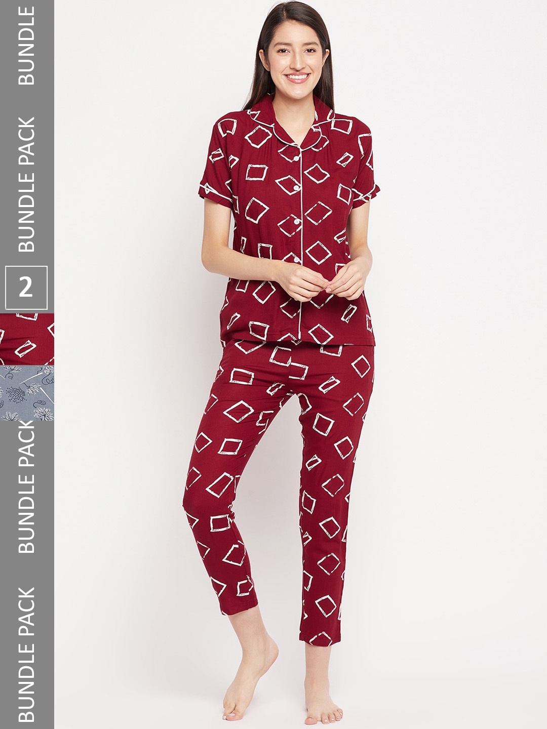 

FirstKrush Pack Of 2 Printed Pure Cotton Night suits, Maroon