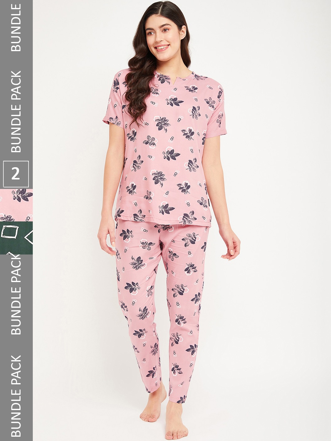 

FirstKrush Pack Of 2 Geometric Printed Pure Cotton Night suit, Green