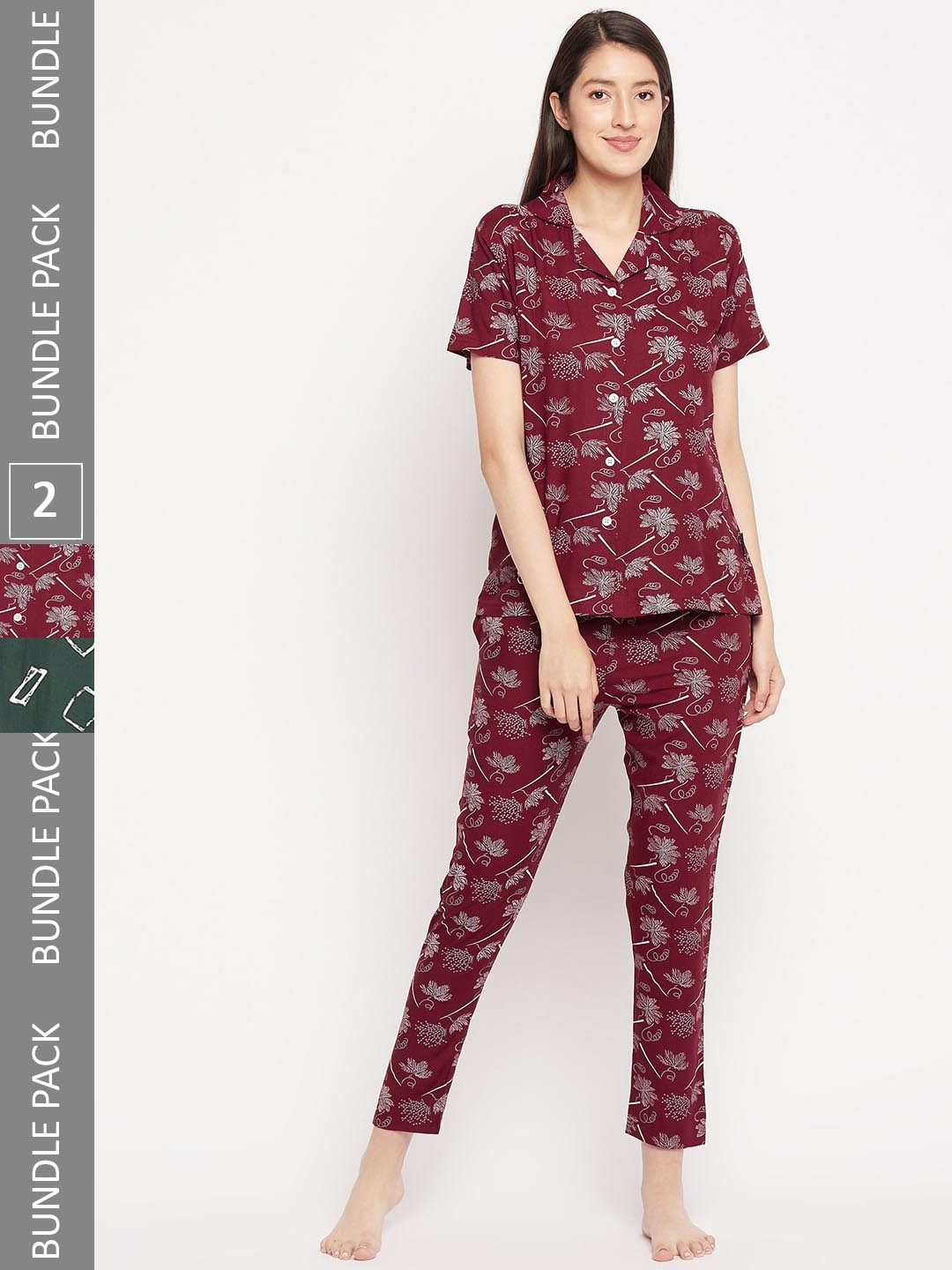

FirstKrush Pack Of 2 Printed Pure Cotton Night Suit, Maroon