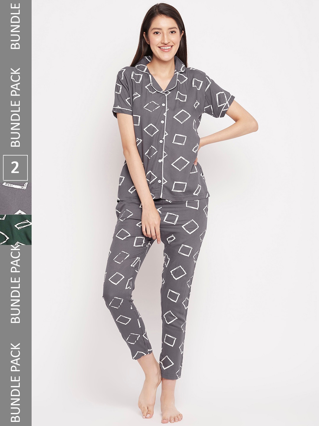 

FirstKrush Pack of 2 Geometric Printed Night suit, Green