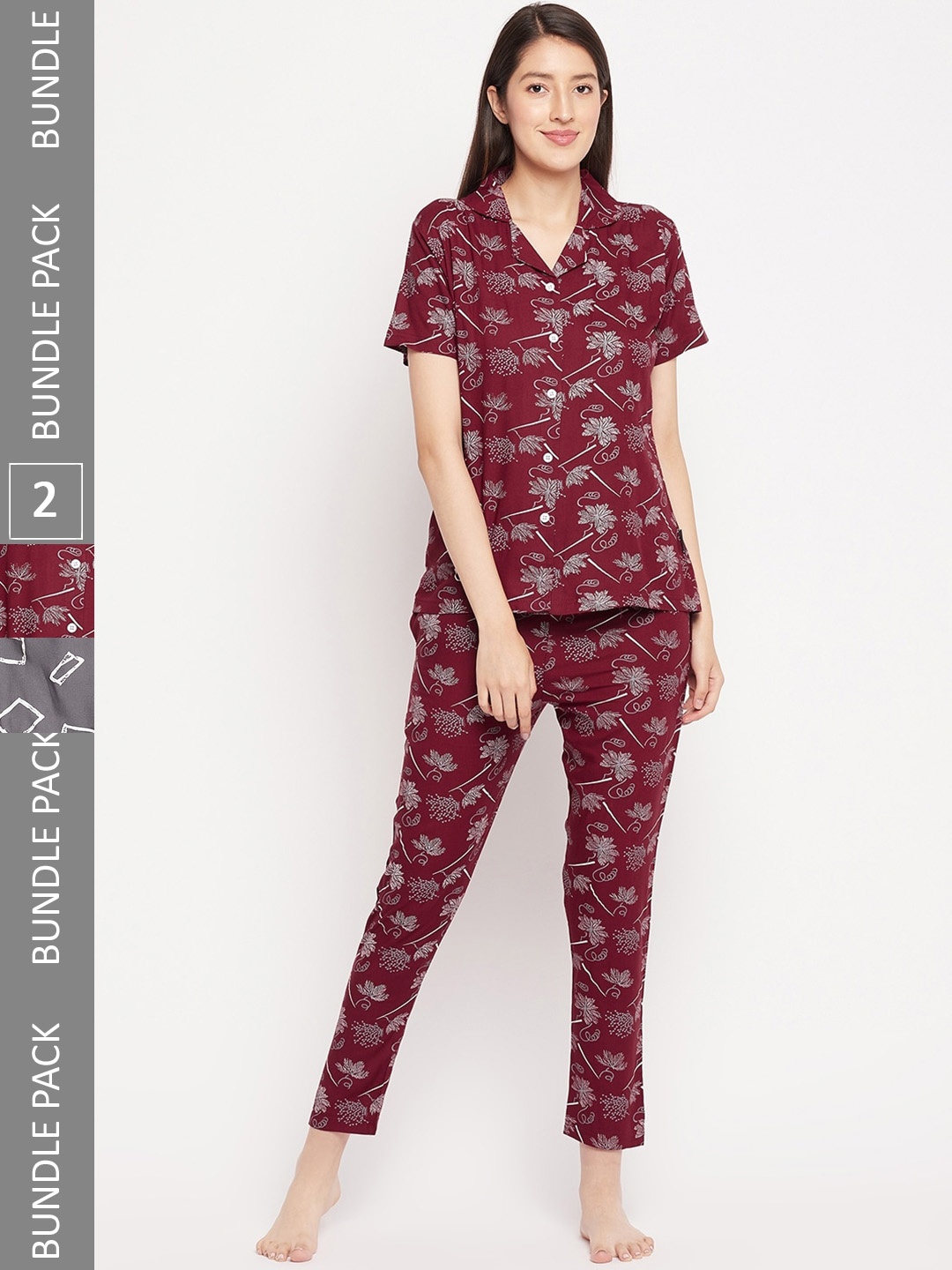 

FirstKrush Pack Of 2 Printed Pure Cotton Shirt with Trousers, Maroon