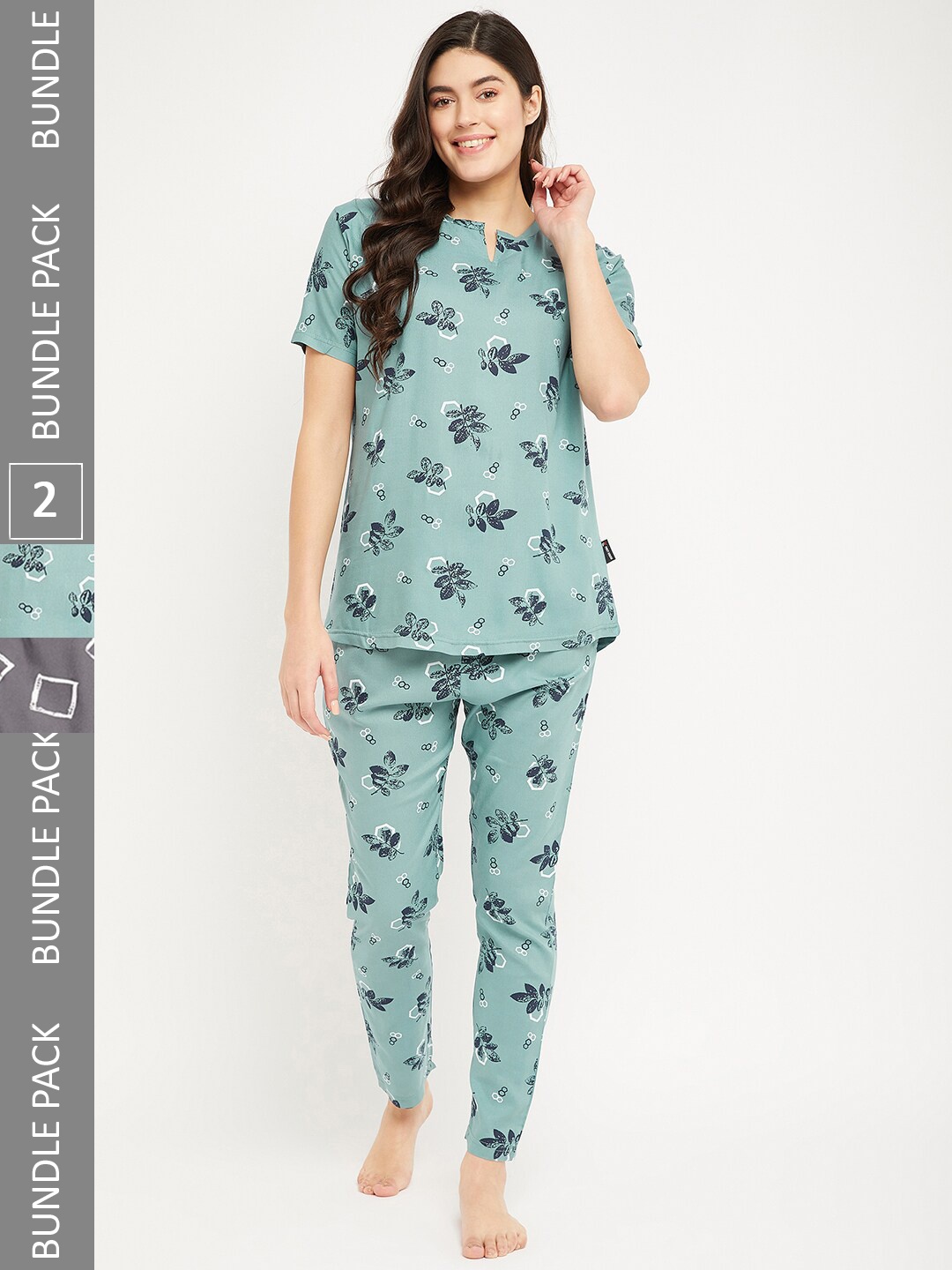 

FirstKrush Pack Of 2 Printed Pure Cotton Night Suit, Grey
