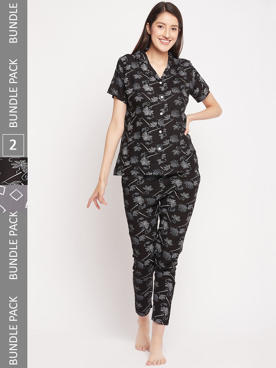 

FirstKrush Pack Of 2 Geometric Printed Pure Cotton Night suit, Grey