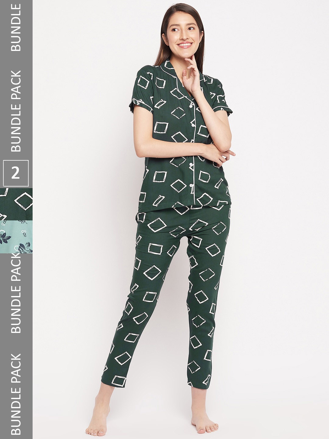 

FirstKrush Pack Of 2 Printed Pure Cotton Night suits, Green