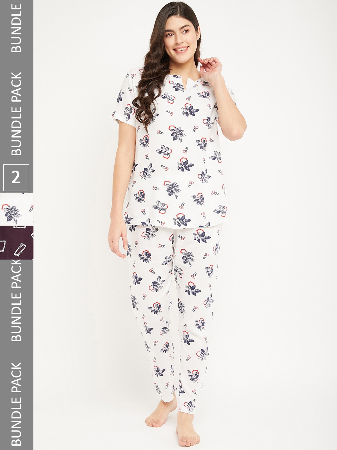 

FirstKrush Pack Of 2 Printed Pure Cotton Night suit, White