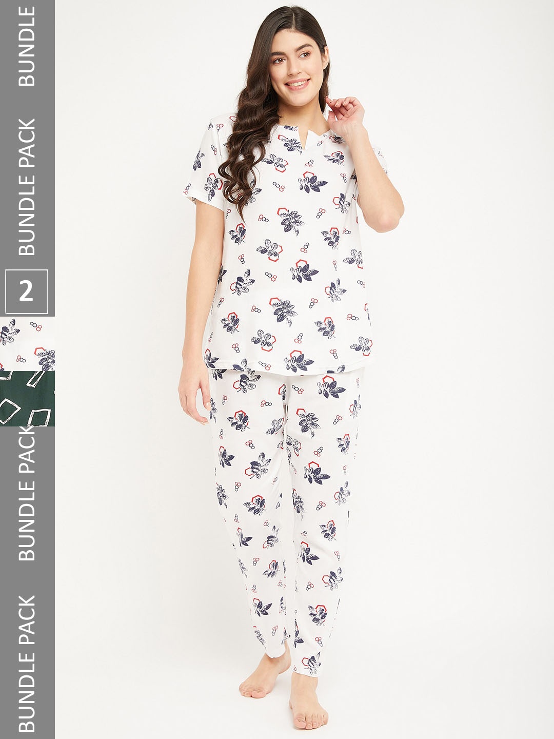 

FirstKrush Pack Of 2 Floral Printed Pure Cotton Night Suit, Green
