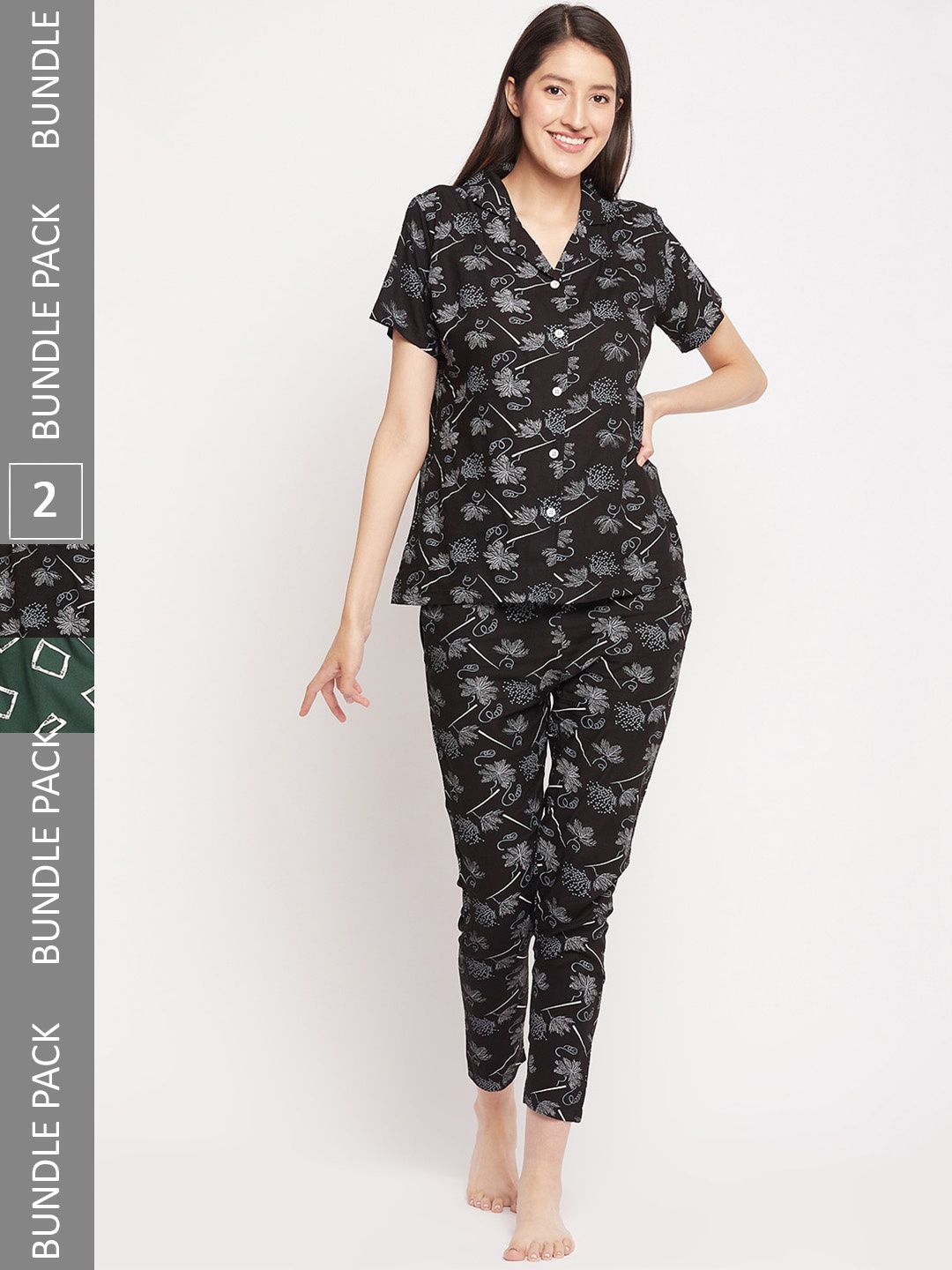 

FirstKrush Pack Of 2 Printed Pure Cotton Night suit, Black