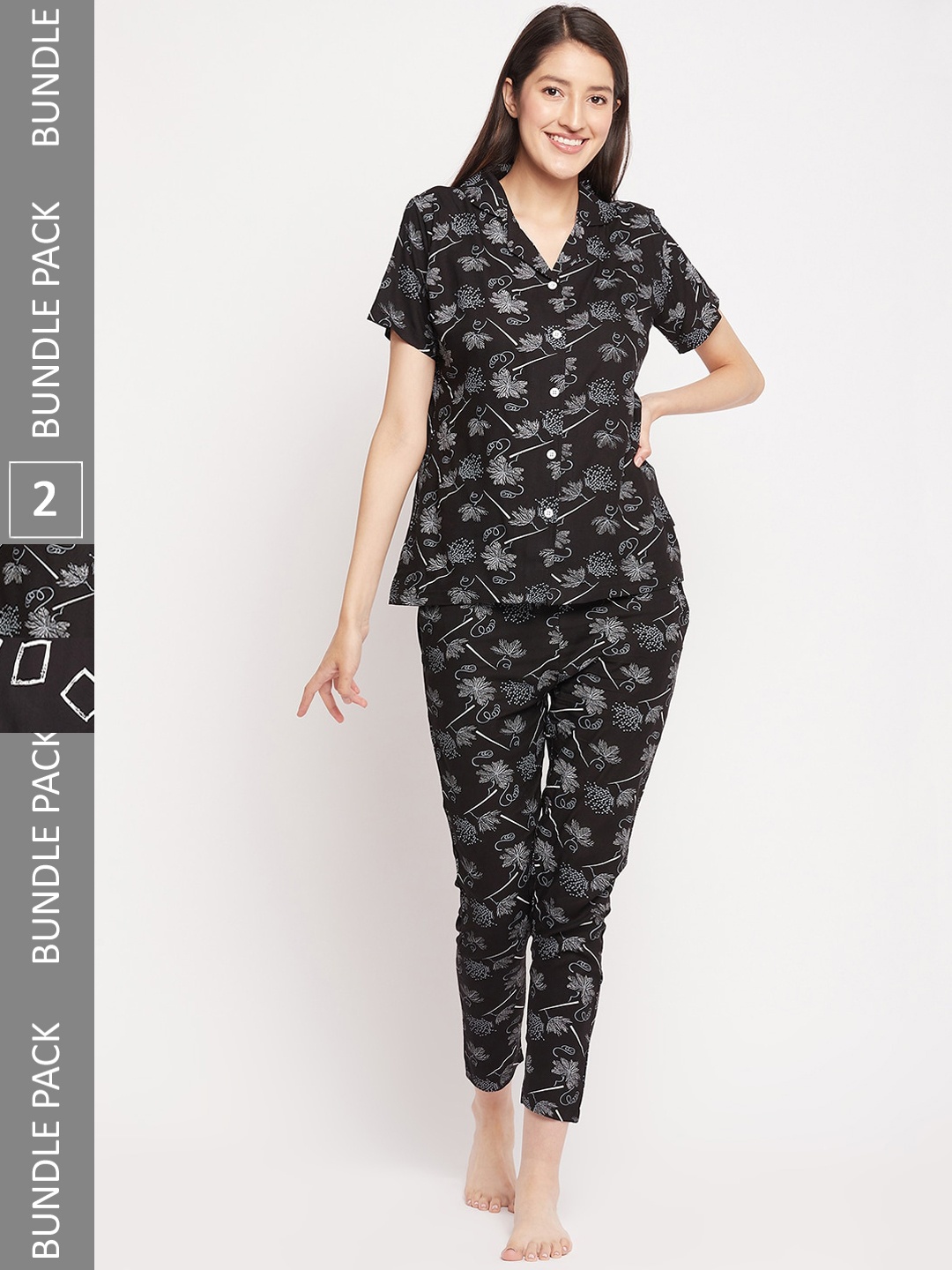 

FirstKrush Pack Of 2 Printed Cotton Night suit, Black