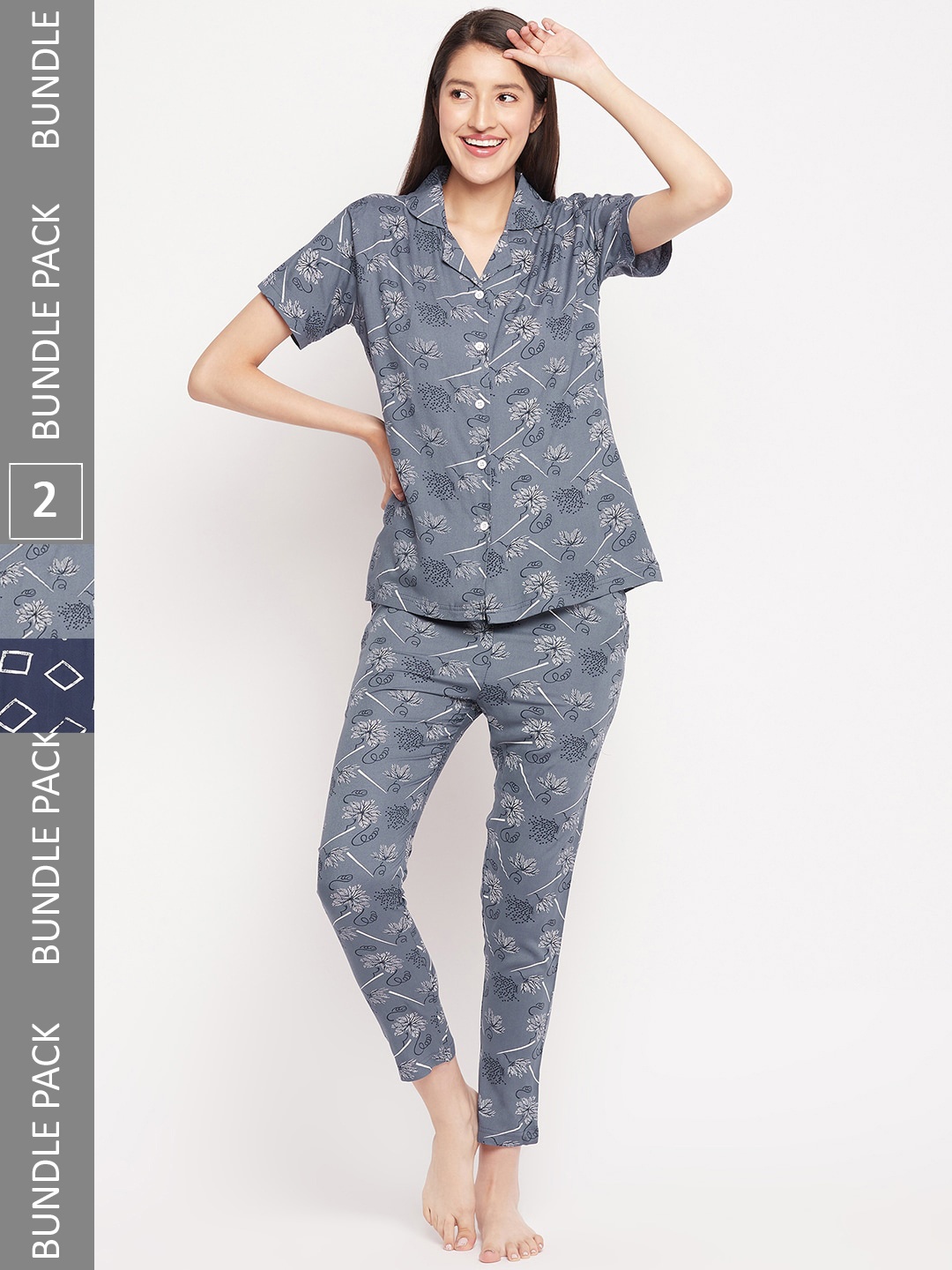 

FirstKrush Pack Of 2 Printed Pure Cotton Night suit, Navy blue