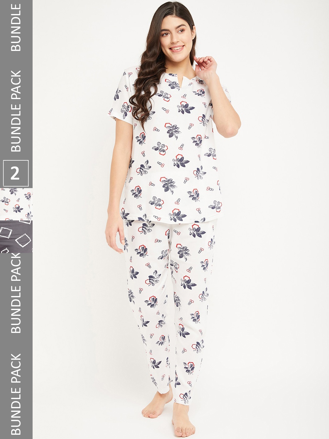 

FirstKrush Pack Of 2 Floral Printed Pure Cotton Night suit, White