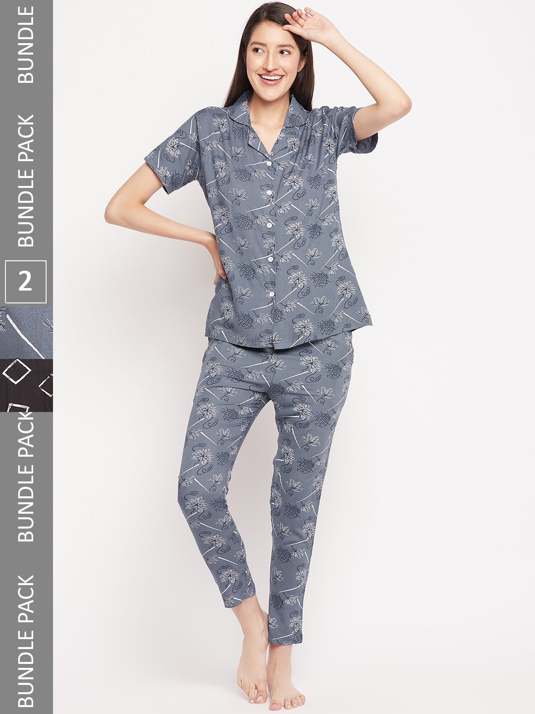 

FirstKrush Pack Of 2 Printed Pure Cotton Night suit, Black