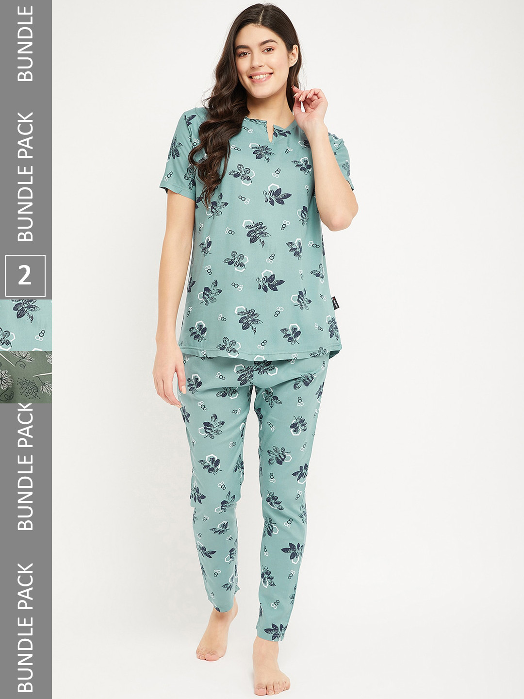 

FirstKrush Pack Of 2 Floral Printed Pure Cotton Night suit, Olive