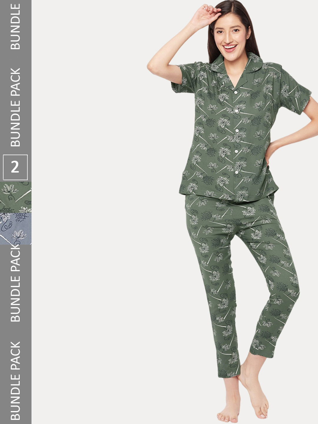 

FirstKrush Pack Of 2 Printed Pure Cotton Night suit, Green