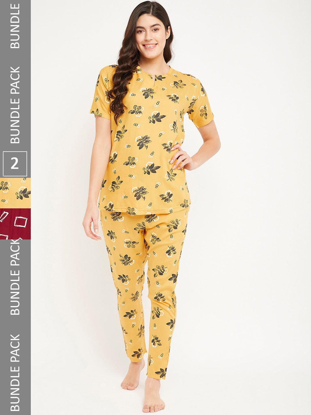 

FirstKrush Pack Of 2 Geometric Printed Pure Cotton Night suit, Maroon