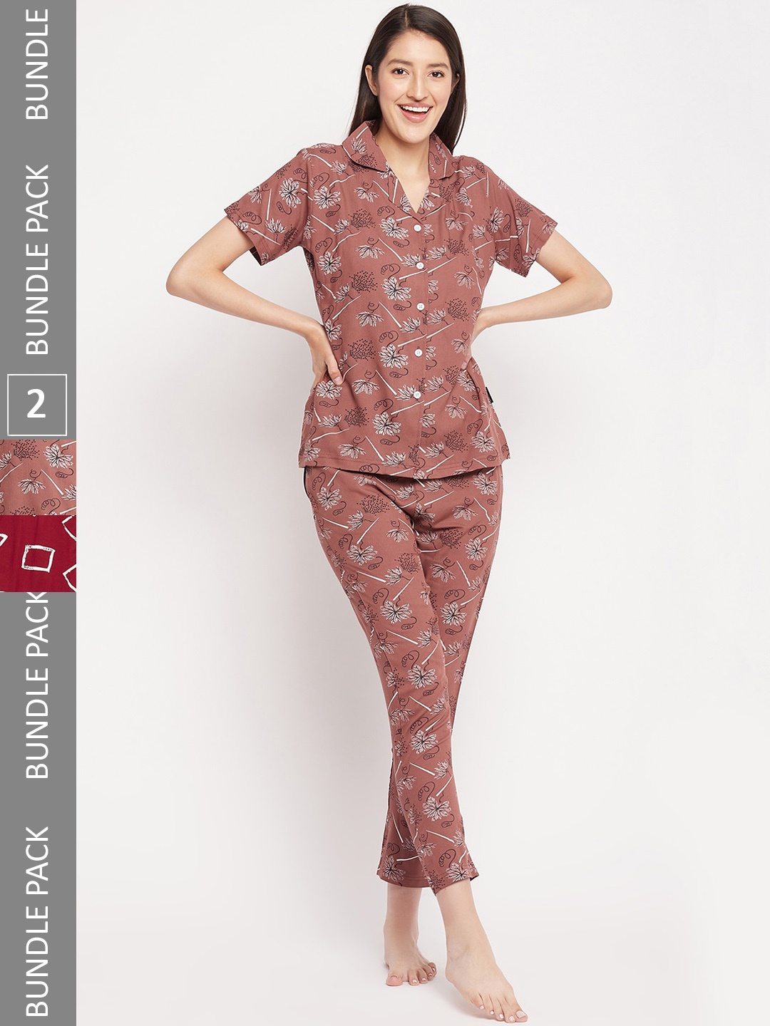 

FirstKrush Pack Of 2 Printed Pure Cotton Night suit, Maroon