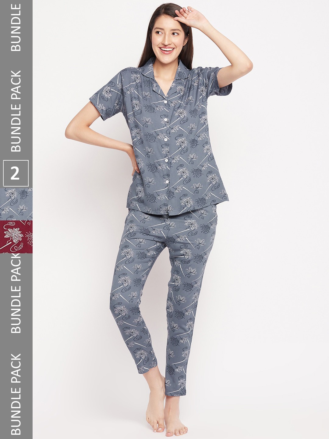 

FirstKrush Pack Of 2 Printed Pure Cotton Night suit, Maroon