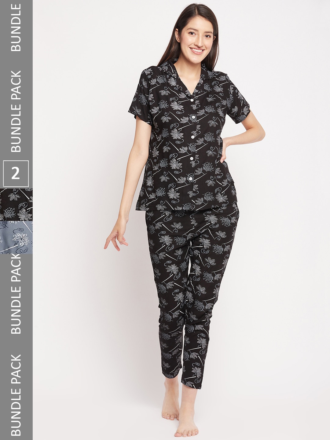

FirstKrush Pack Of 2 Printed Pure Cotton Night suit, Grey