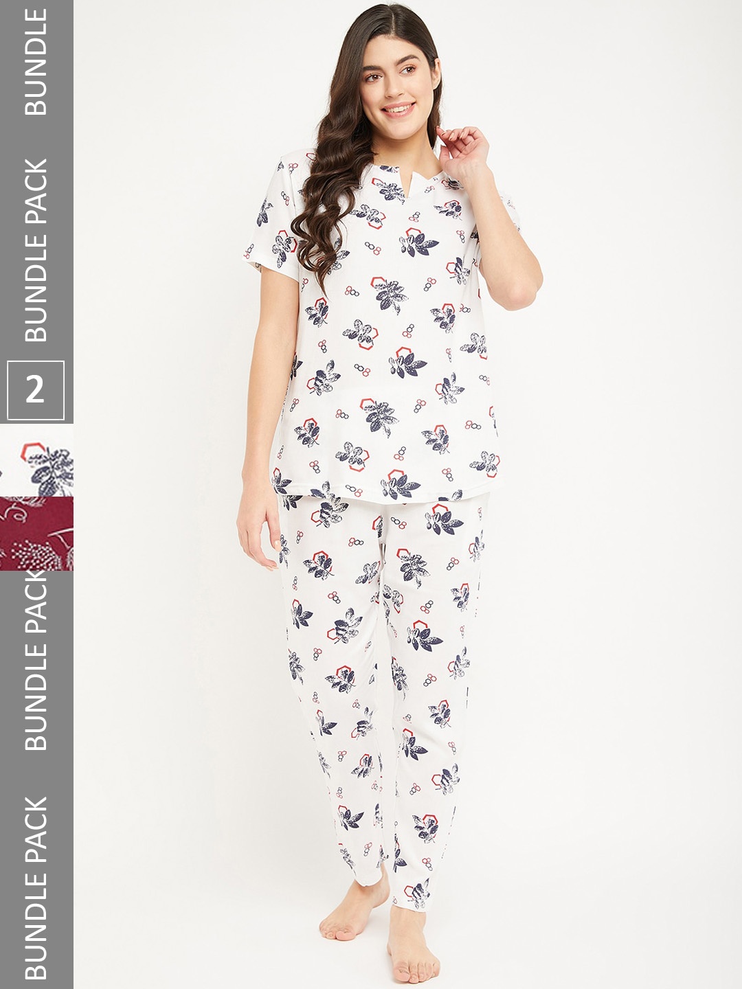 

FirstKrush Pack Of 2 Printed Pure Cotton Night suits, Maroon