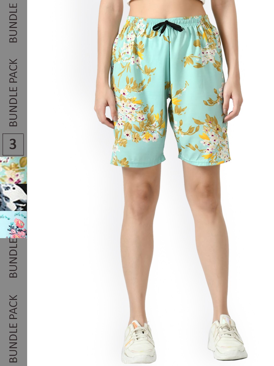 

IndiWeaves Women Pack Of 3 Floral Printed High-Rise Shorts, Green