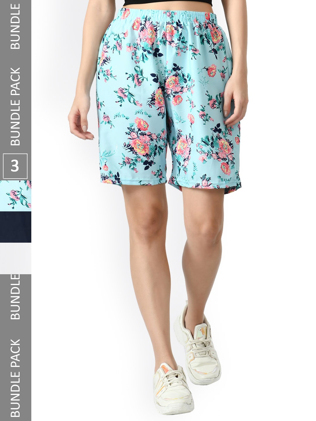 

IndiWeaves Pack Of 3 Printed High-Rise Shorts, Blue