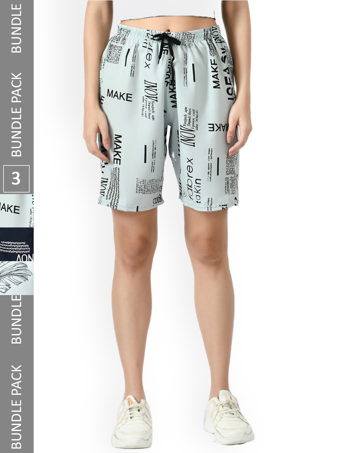 

IndiWeaves Women Pack of 3 Floral Printed High-Rise Shorts, Grey