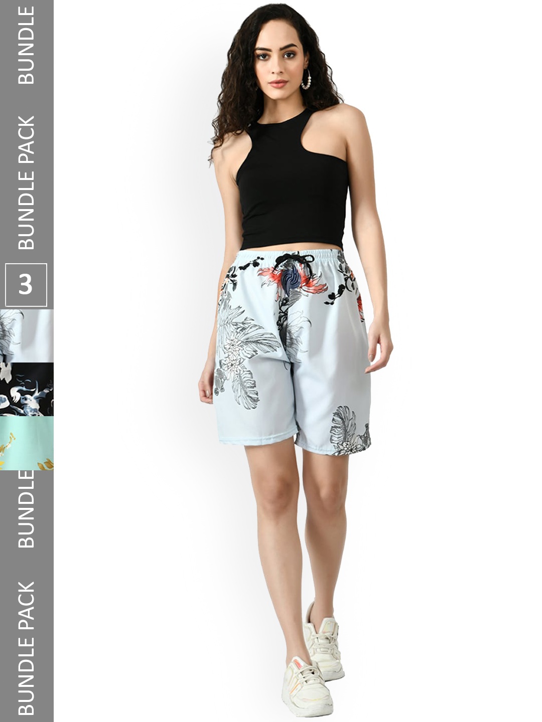 

IndiWeaves Women Pack Of 3 Printed Mid-Rise Shorts, White
