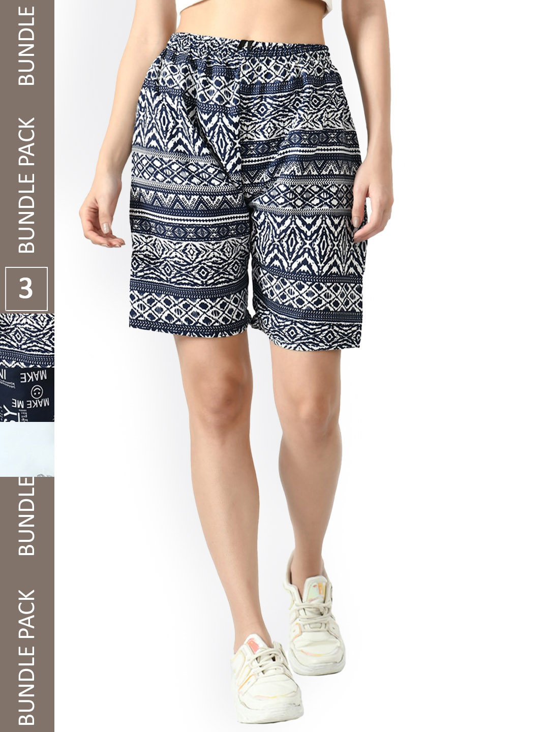

IndiWeaves Women Pack Of 3 Printed Shorts, Black