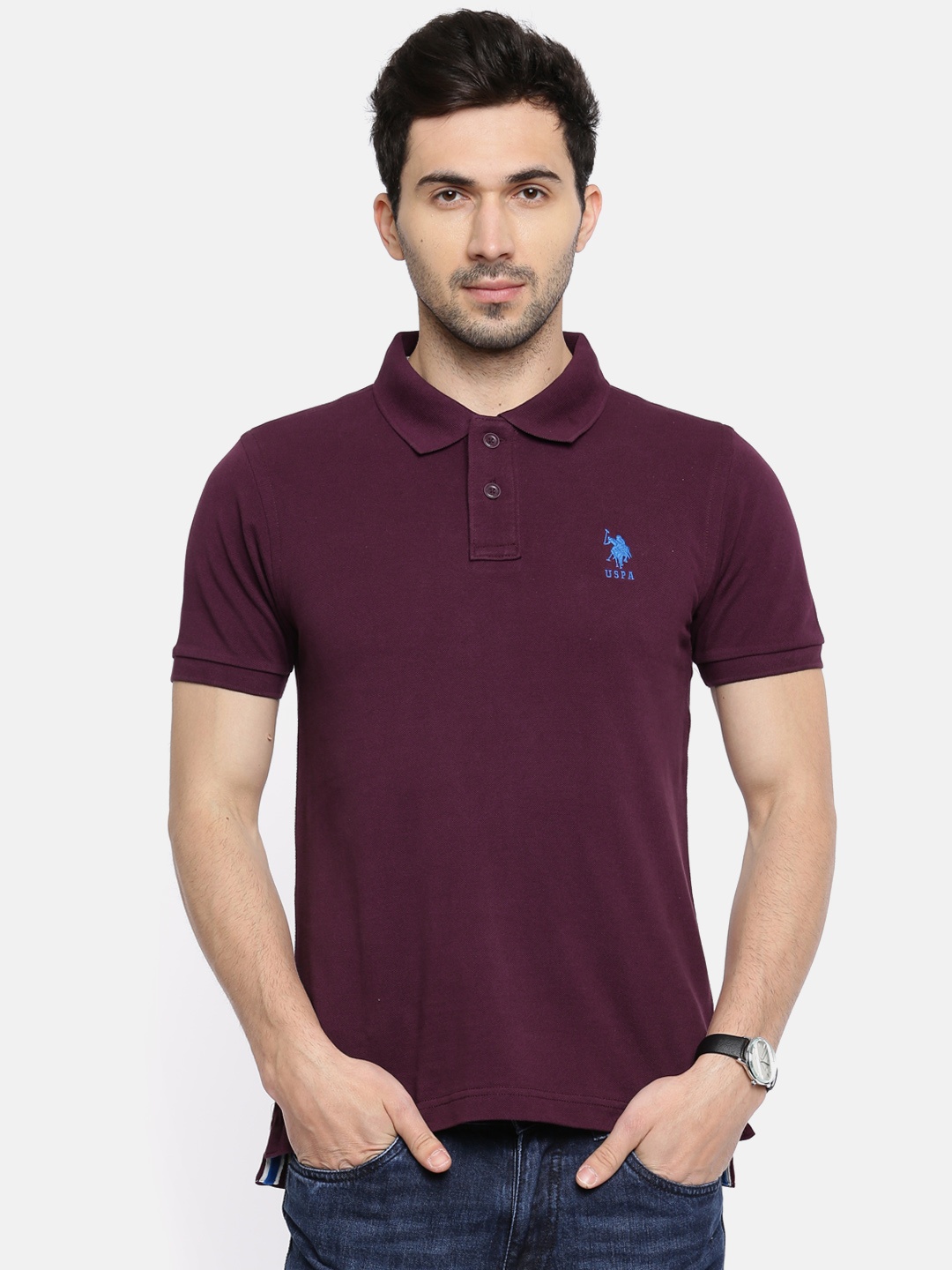 

U.S. Polo Assn. Purple Solid Polo Pure Cotton T-shirt