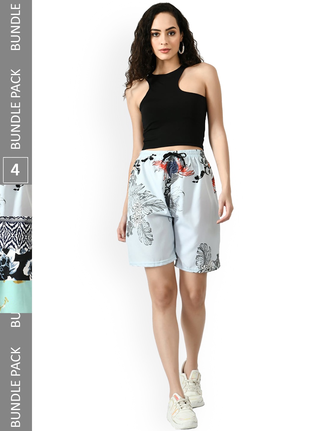 

IndiWeaves Women Pack Of 4 Printed High-Rise Shorts, Grey