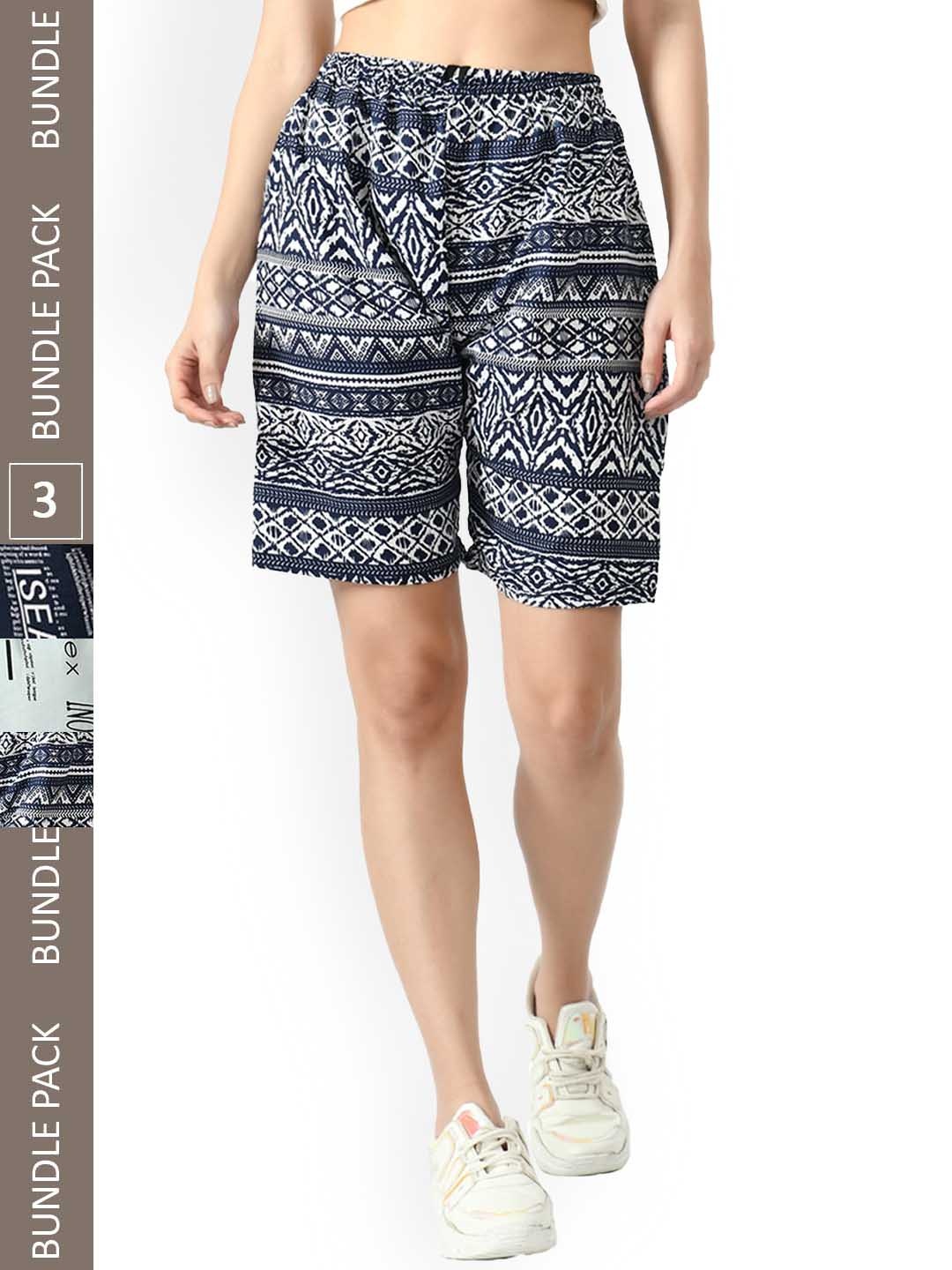 

IndiWeaves Women Pack Of 3 Typography Printed High-Rise Shorts, White