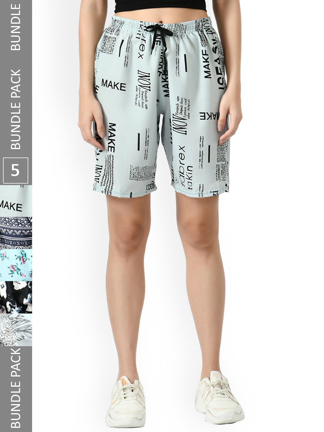 

IndiWeaves Pack Of 5 Printed High-Rise Shorts, Grey