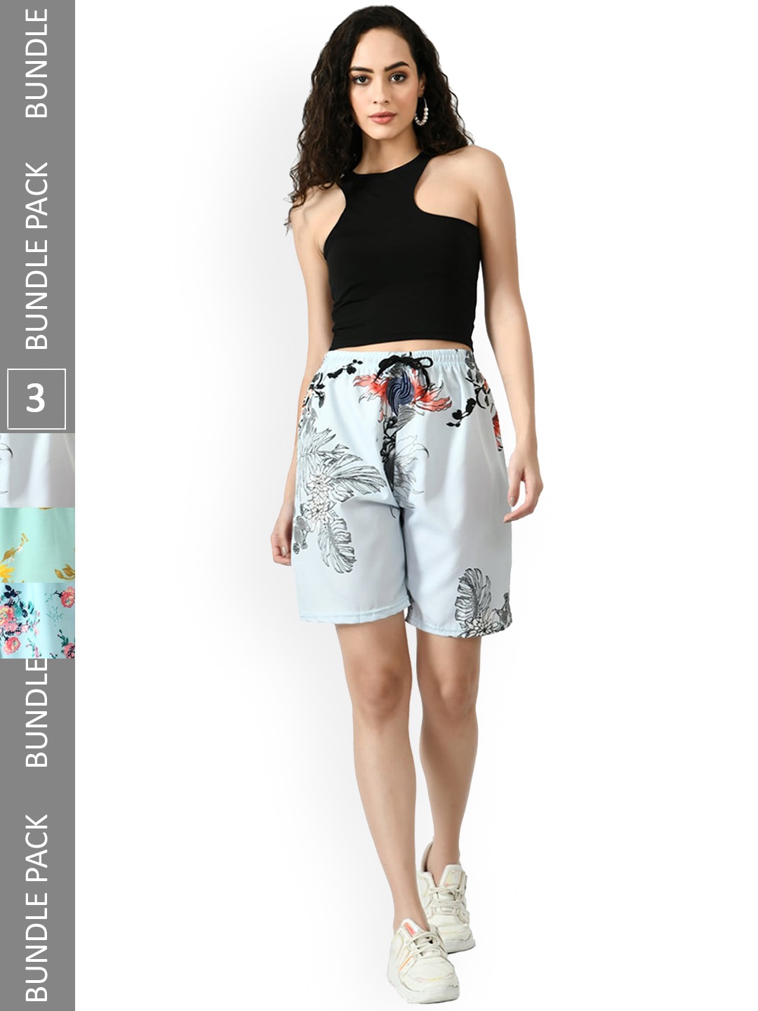 

IndiWeaves Women Pack Of 3 Printed Shorts, Grey