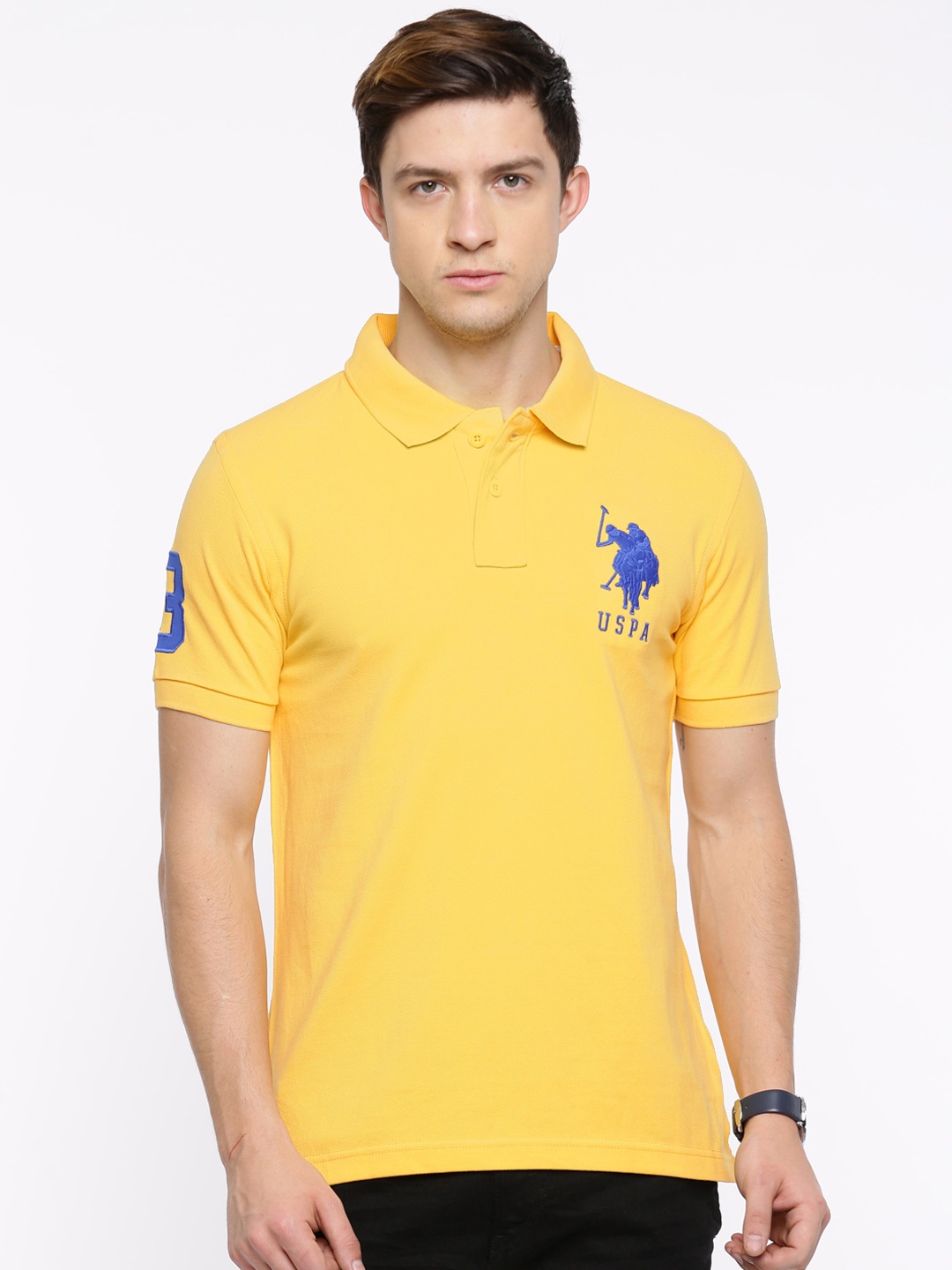 

U.S. Polo Assn. Men Yellow Solid Polo Collar T-shirt